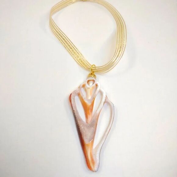 Seashell Conch Slice Glitter Gold Ribbon Handmade Christmas Ornament - Picture 2 of 12